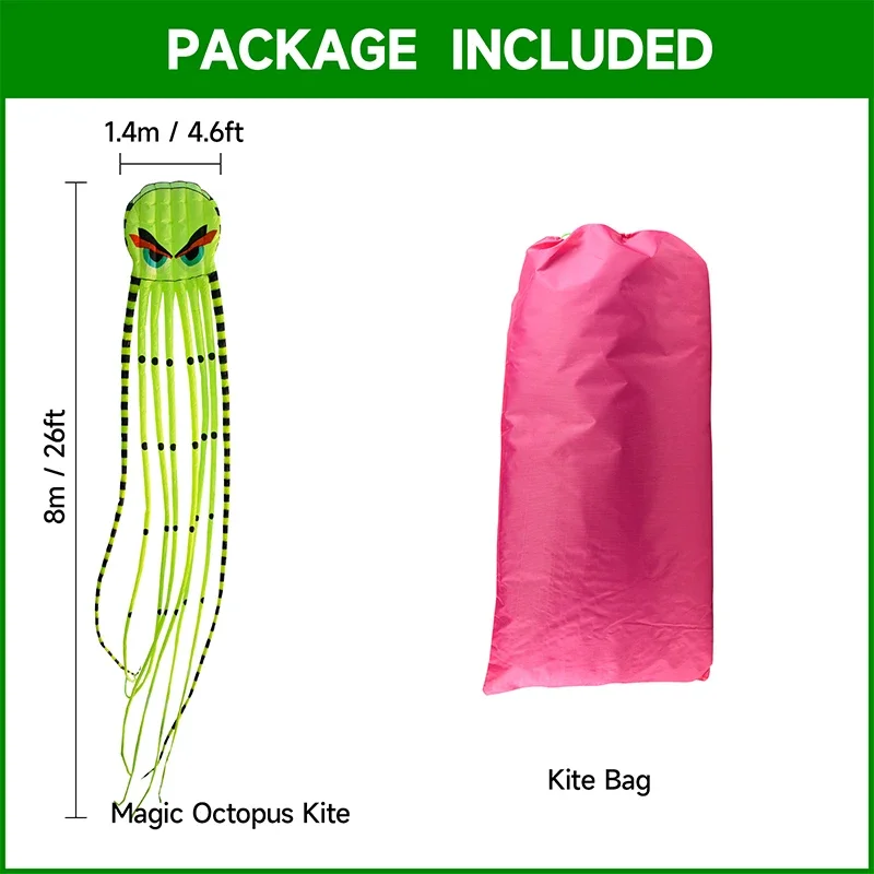 8M Large Octopus Soft Kite 4-color 3D Inflatable Beach Kite Easy To Fly and Tear Resistant Storage Bag Package Holiday Gift 4