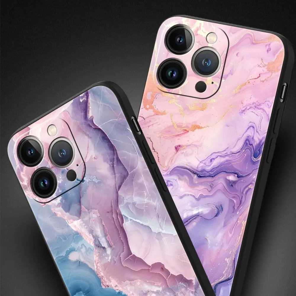 Elegant Black Marble Pattern Soft Silicone Phone Case - Fashionable Protective Cover