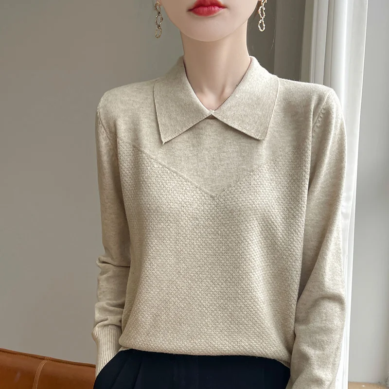 2024 Autumn/Winter Flip collar Cashmere Sweater Women Knitted Sweater Loose Fashion Cashmere Sweater Women 4