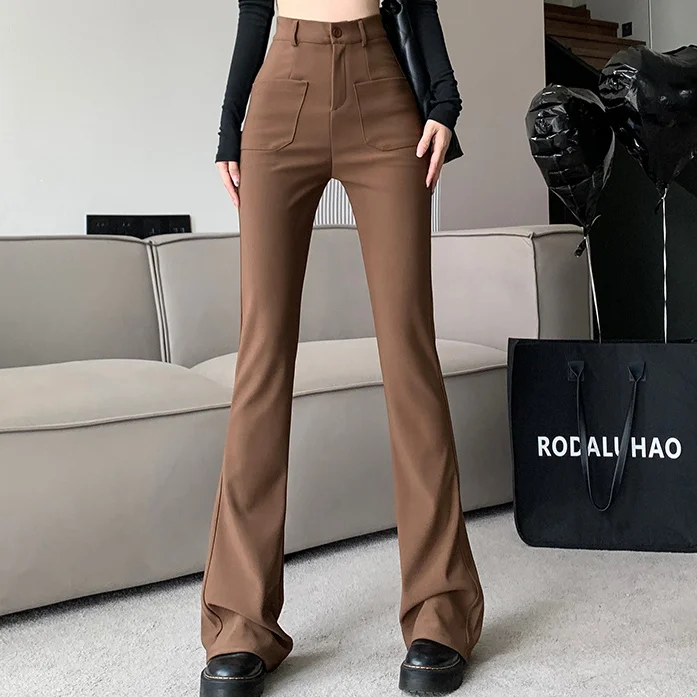 2023 Spring Summer New Thin Casual Pants Small Bell Bottoms High Waist Stretch Slim Commuter Suit Micro Speaker Trousers Women