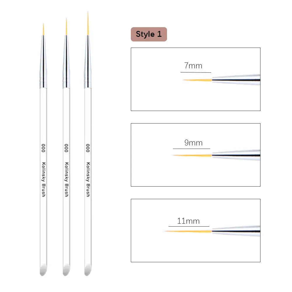 3pcs Transparent French Stripe Liner Nail Brush 3D Tips Manicure Ultra-thin Line Drawing Pen Brushes Painting Nail Art Tools