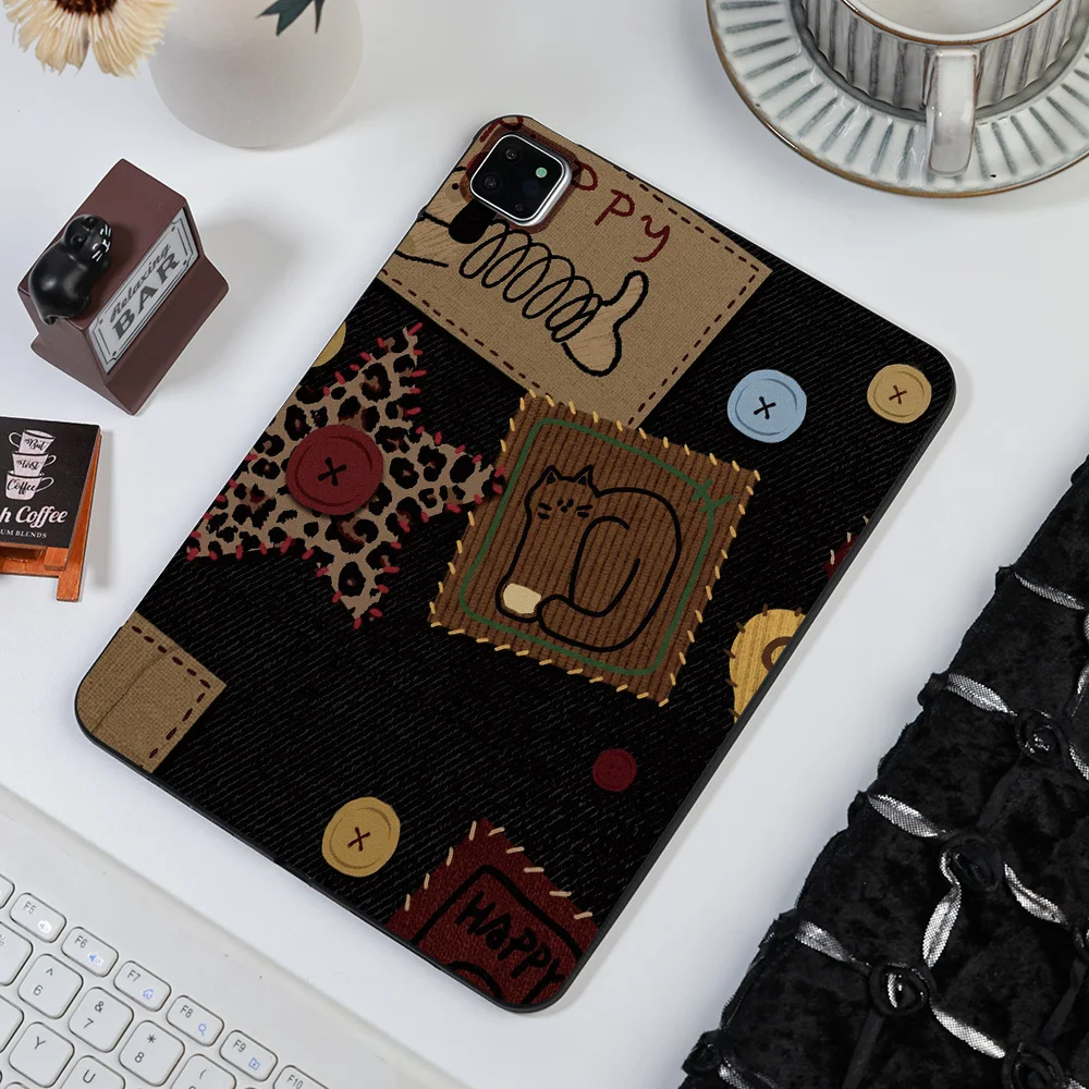 Matte Finish Patchwork Denim Cat Leopard Tablet Case