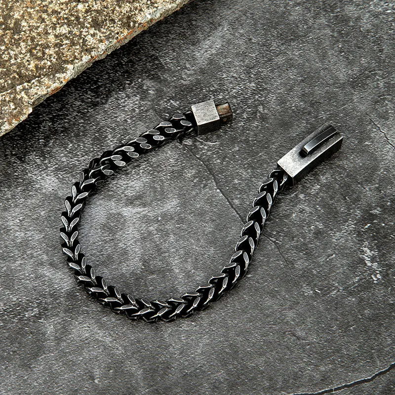 MKENDN Punk Retro Link Chain Bracelets for Men Stainless Steel Square Magnet Antique Cubic Chain Male Pulseira for stainless steel bracelet,chain bracelet