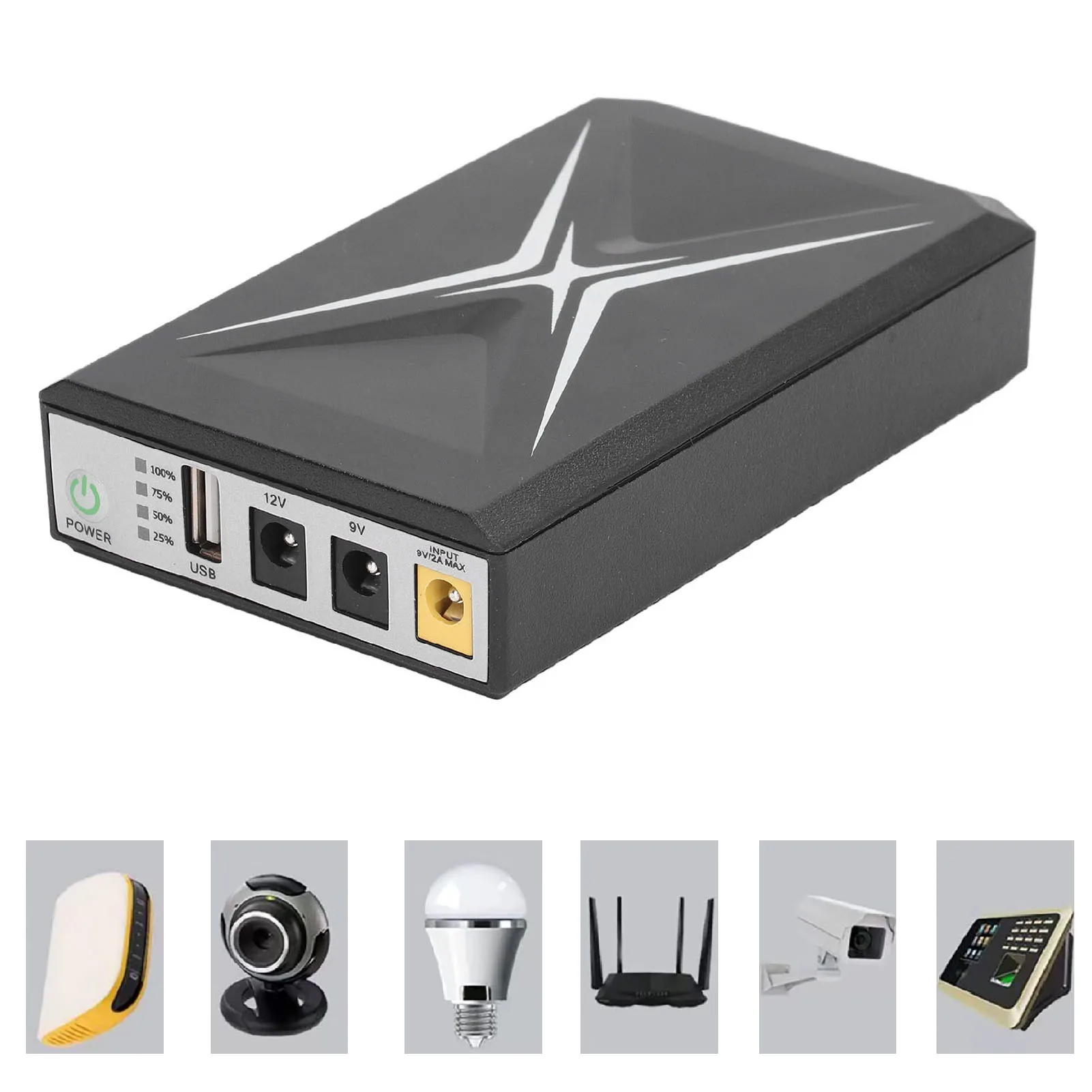 Uninterruptible Power Supply 8800mAh High Capacity Compact UPS System for Camera WiFi Router 9VDC Input