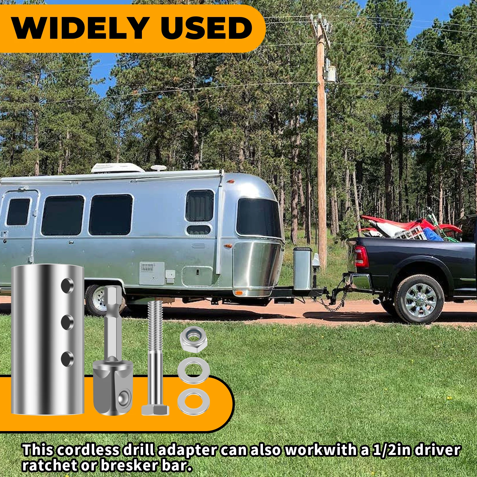 Trailer Jack Drill Adapter Trailer Jack Crank Handle Cordless Drill Adapter Convenient Fast Suitable for 1 inch Drive Axle