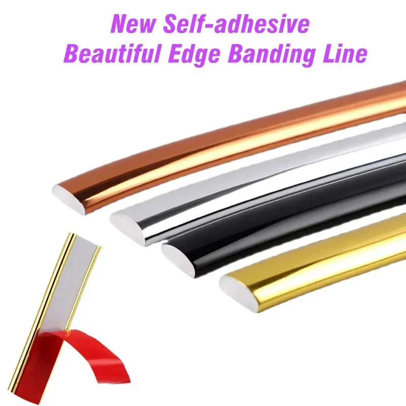 

3M&5M/Roll Self-adhesive Edge PVC Gold Semicircular Line Background Wall Metal Decorative Strip Mirror Frame Sticker Decal