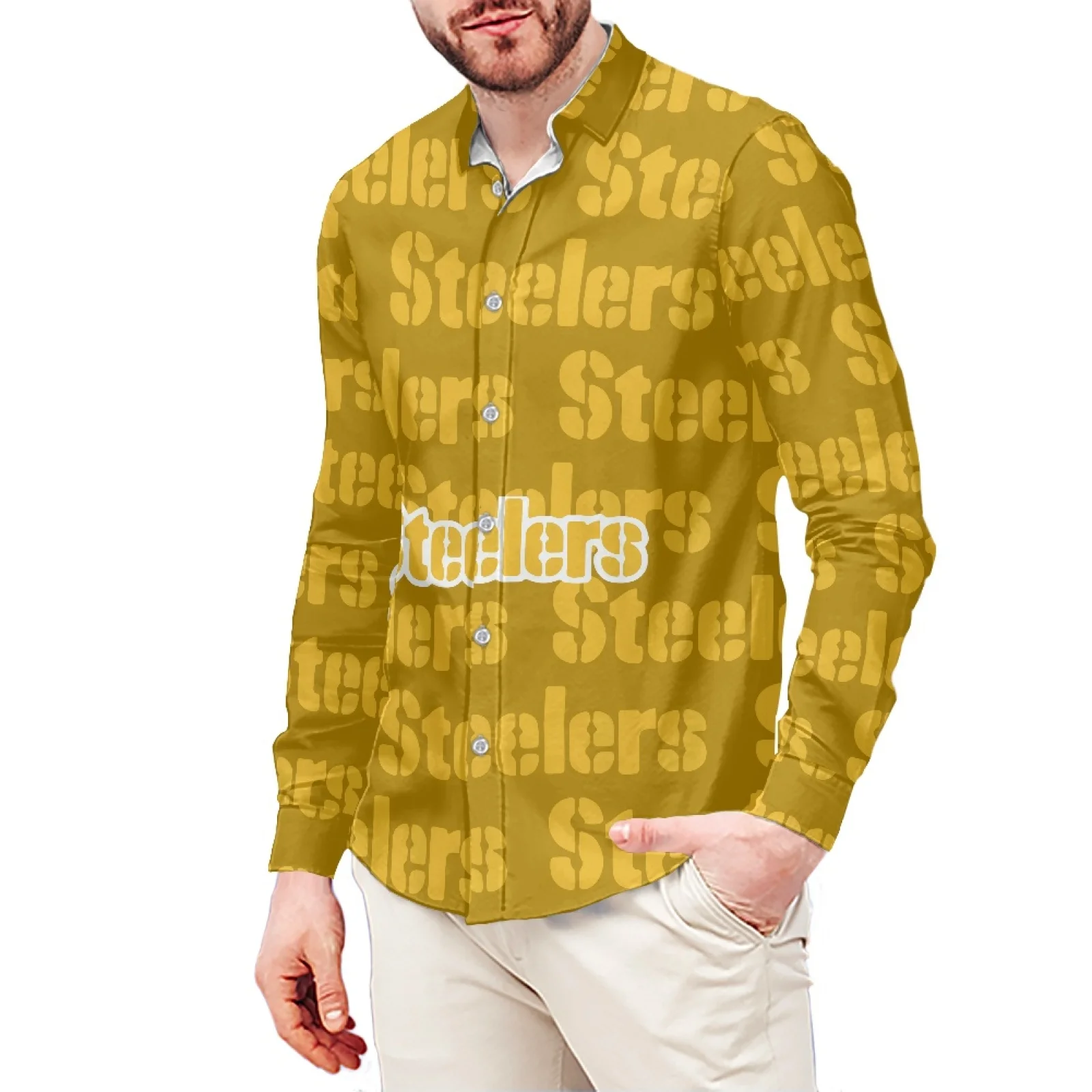 

Желтая футболка с надписью с принтом Стилерс, полинезийское Самоа, рубашка в гавайском стиле с длинным рукавом, Мужская классическая рубашка, Свадебная женская
