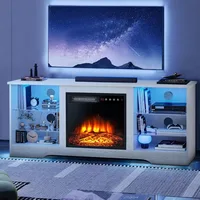 58 Inches Fireplace TV Stand for TVs up to 65 Inches - Modern Wooden Console with 18'' Electric Fireplace & Remote Control 1