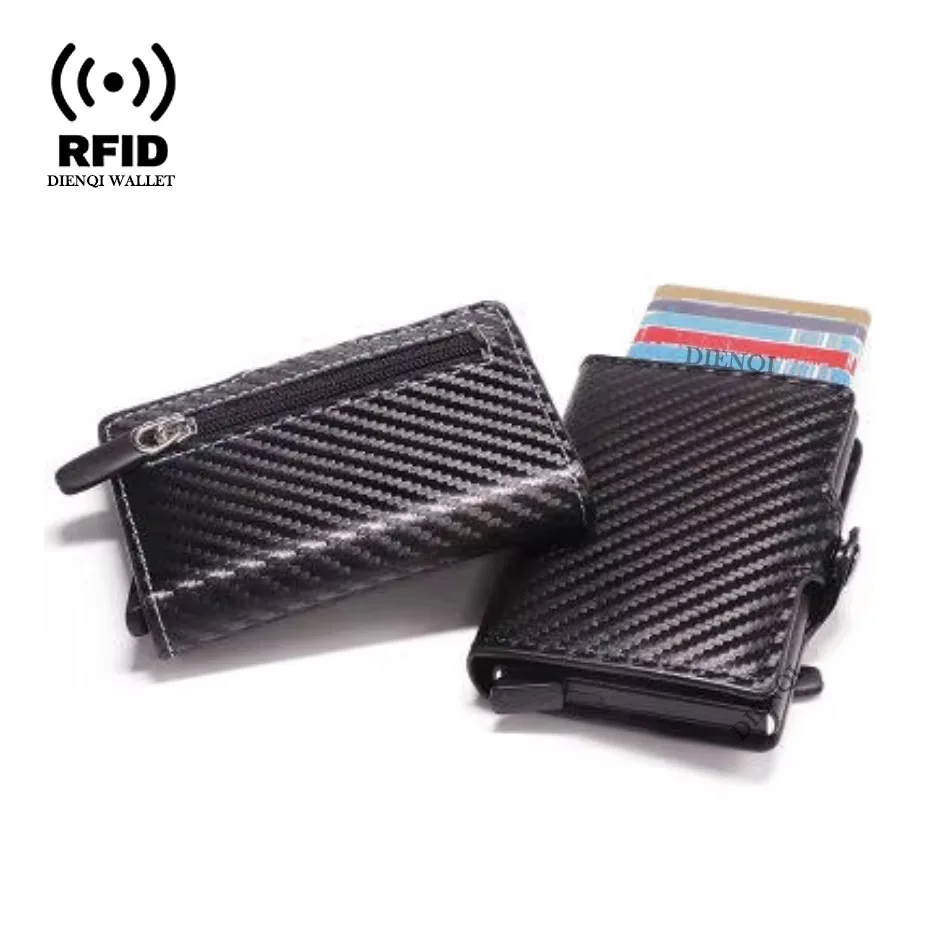 Carbon Fiber Wallet For Men Credit Card Holder RFID Blocking Thin Mini Aluminium Metal Wallets Coin Pocket Money Bag Vallet credit card holder carbon fiber wallet