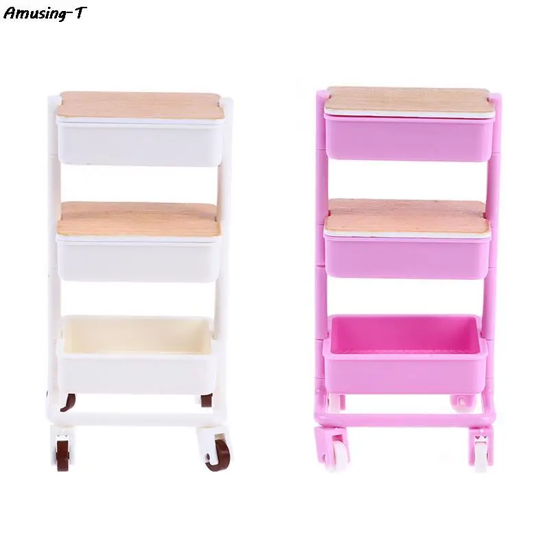 

1/12 Dollhouse Miniature Trolley Dining Cart w/Wheels Mini Storage Display Shelf Bookshelf Model Furniture Doll House Decoration