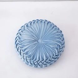 Velvet Pleated Round Accent Pillow - Boho Pumpkin Design - Round 38cm (Pumpkin light blue)