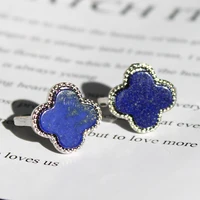 Unit One Piece Half Silver With Natural Lapis Lazuli Gemstone Crystal Finger-rings For Jewelry Making 1