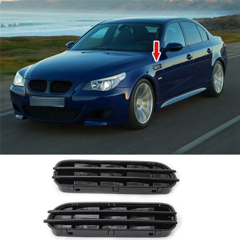 A30F-1Pair 자동차 사이드 윙 펜더 에어 플로우 벤트 그릴 그릴 BMW E60/E61 E39 M5 글로시 블랙