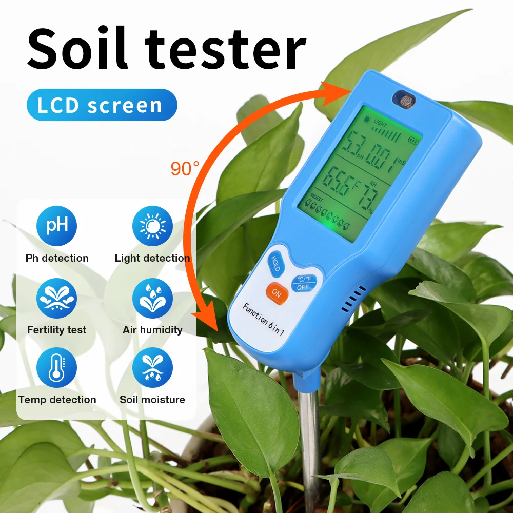 90° Rotation Soli Detector 6 in1 Soil Tester for Pot Planting Greenhouse