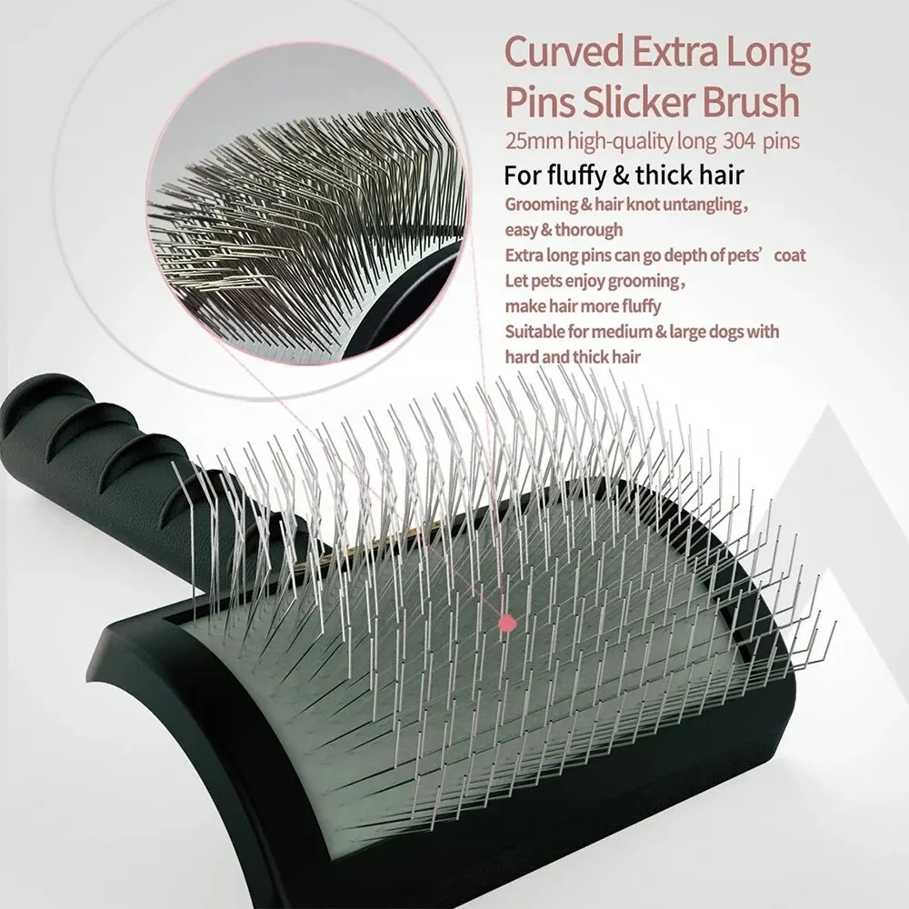 C-shaped Thick Back Hair Self Cleaning Curved Needle Comb Pet Hair Beauty Brushing Arc Long Needle Comb Goldpets PS1140