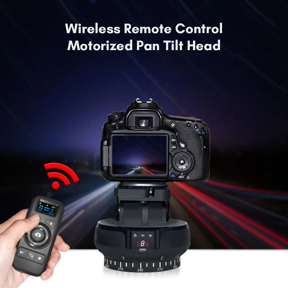 Motorized Pan Tilt Head 360&deg; Rotation 100M Wireless Remote Control 9 Levels Adjustable Panoramic Tripod Head for Photography