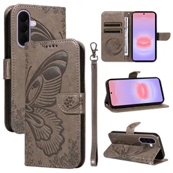 Butterfly Embossed Leather Wallet Flip Case - Galaxy A27 (GRAY)