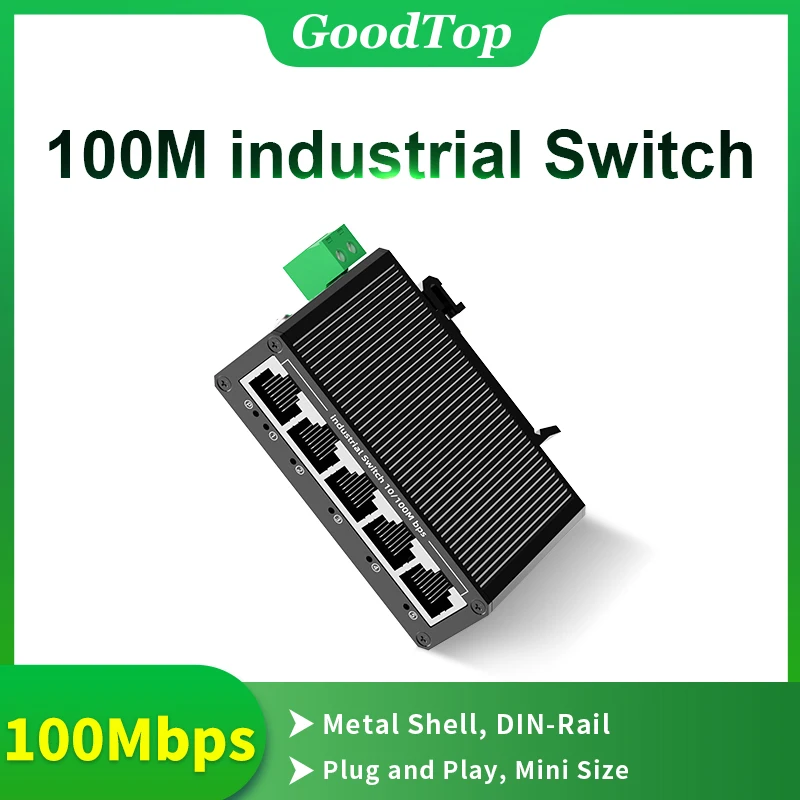 Industrial Ethernet Network Switch GoodTop 5 Port 100Mbps Industrial Switch 10/100M Mini Industry Ethernet Network Switch DIN Rail Mounted Plug and Play