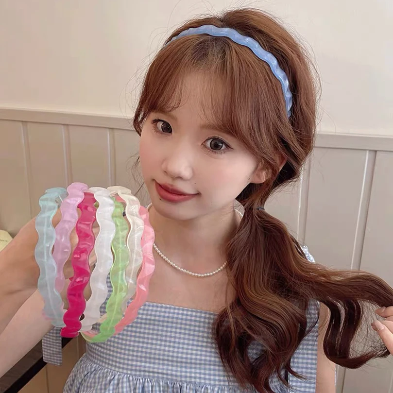 Awaytr Coreano Candy Colors Wave Hair Band Women Plastic Bezel Girls Hair Hoop Thin Edge Headband Accessori Per Capelli New Hairband