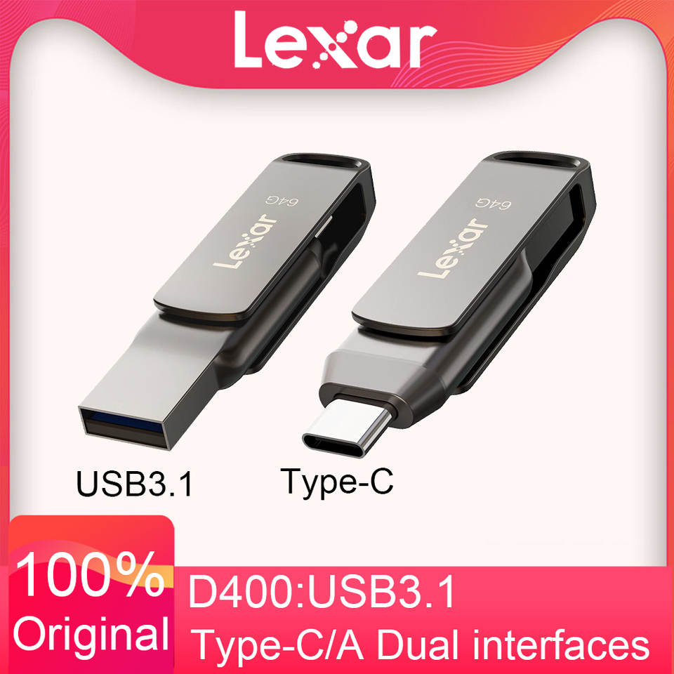 Original Lexar JumpDrive D400 Dual USB Drive Type C/A Memory Stick 32GB 64GB 128GB 256GB USB Type C Disk Dual Flash Disk For PC