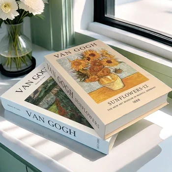 Van Gogh Monet Fake Book Painting Decorative Books Storage Box Sunflower Water Lily Coffee Table Books Home Decor Shooting Props 1