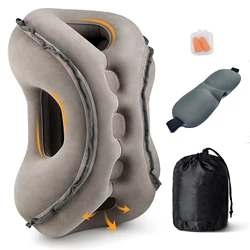 Ergonomic Inflatable Travel Neck Pillow for Pain - Free Sleep and Support (DARK GRAY)