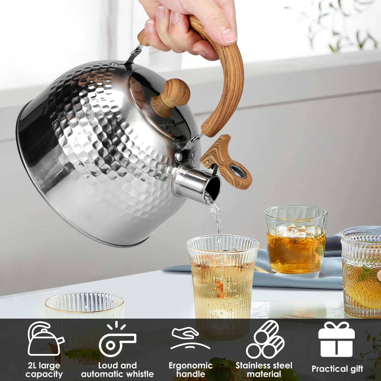 Tea Kettle 3/2L Anti-scald Handle Food Grade Stainless Steel Stove Top Rustproof Whistling whistling teapot