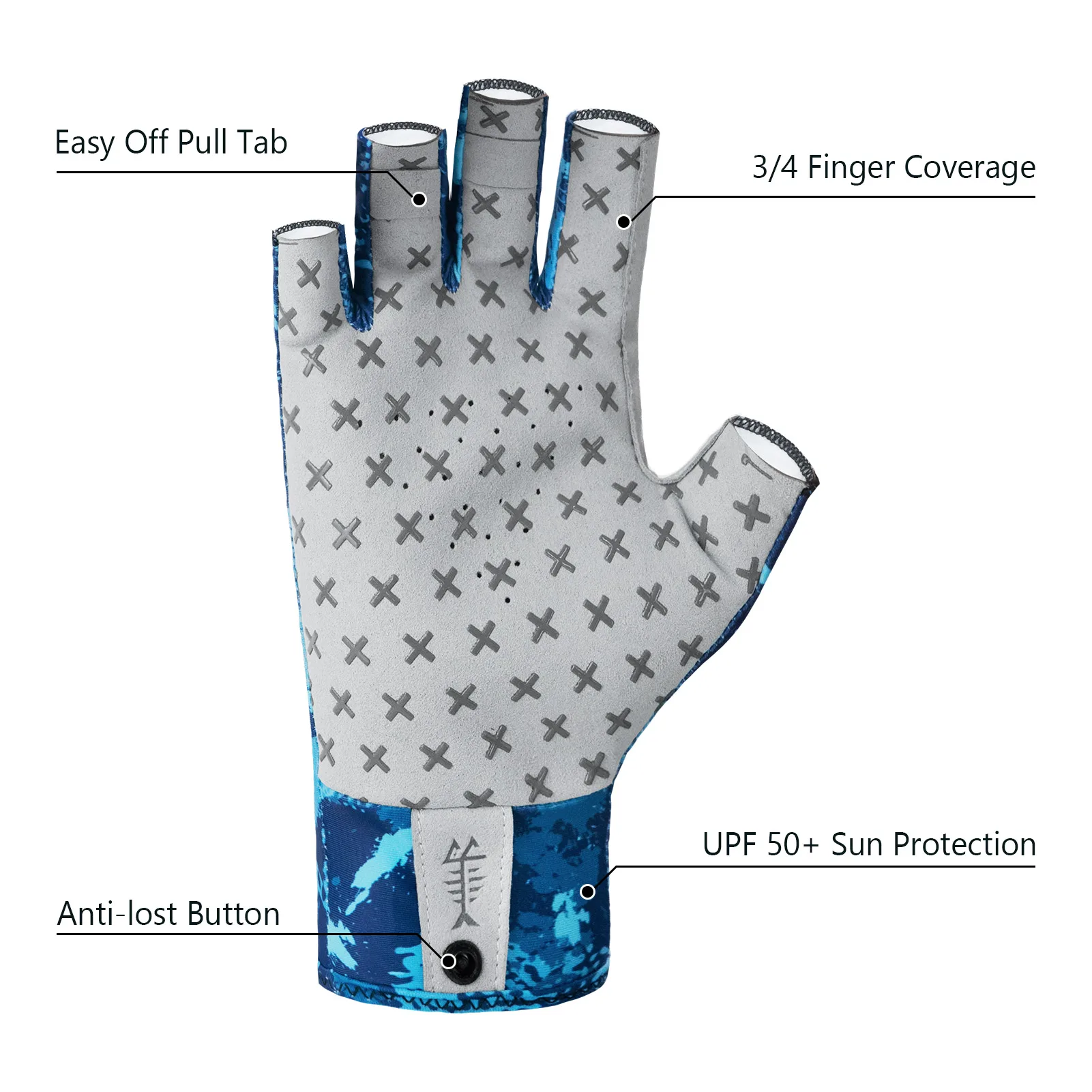 BASSDASH 3/4 Finger UPF 50+ Sun Gloves Breathable Anti-Slip Silicone Palm for Men Women Fishing Fingerless Cycling Running
