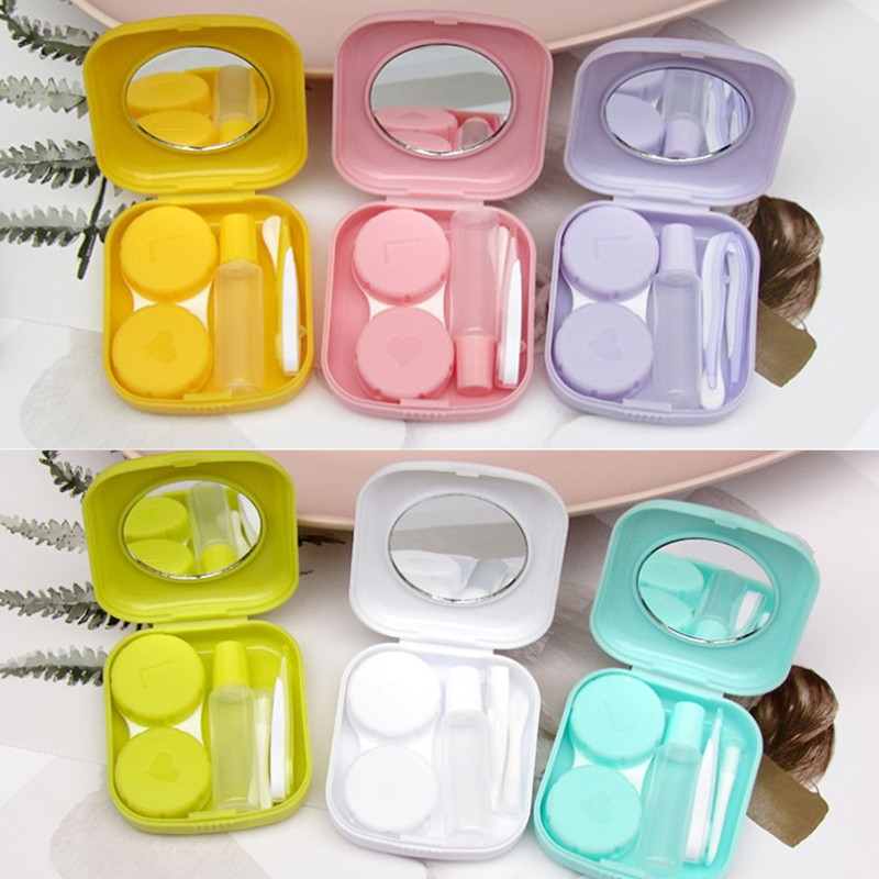 Lovely Pocket Mini Contact Lens Case Travel Kit Easy Carry Mirror Lenses Box Container