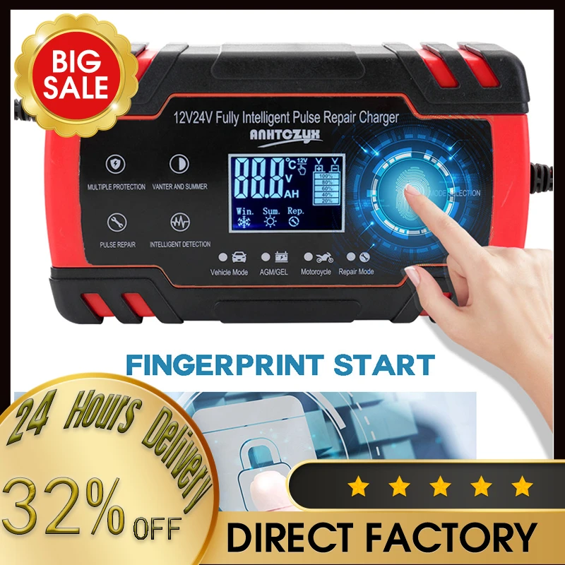 Full Automatic Car Battery Charger 12V/24V Intelligent Fast Power Charging  Pulse Repair Charger Wet Dry Lead Acid Battery-charge