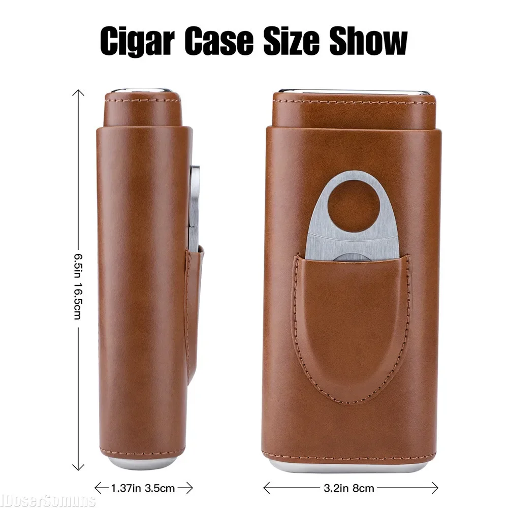 Three-Finger PU Leather Cigar Case Portable Humidor Holder Box with Silver Cigar Cutter Smoking Accessories for Business Gifts images - 6