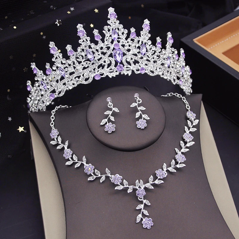Luxury Crown Jewelry Sets for women Flower Tiaras Earrings Necklace Sets Girls Bridal Wedding Jewelry Party Prom Accessories