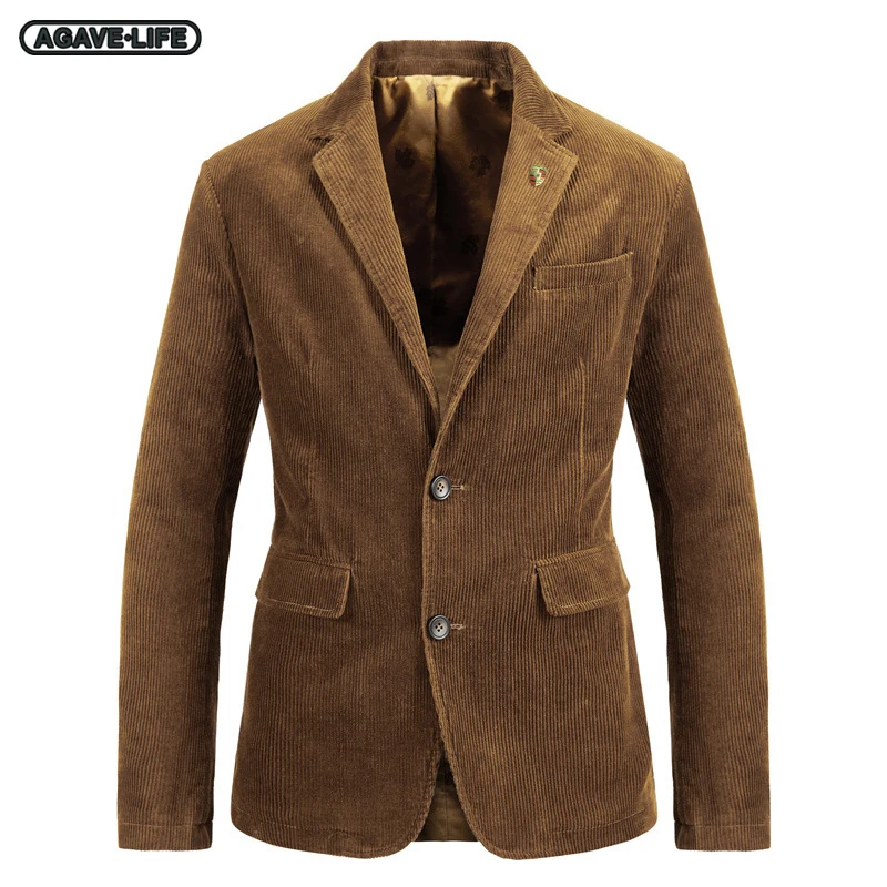 

Мужской вельветовый блейзер в стиле ретро, повседневный однотонный костюм, роскошная деловая уличная однобортная приталенная одежда, весна-осень