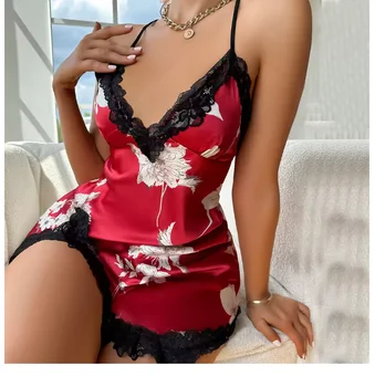 Sexy Backless Mini Female Nightgown Lingerie Summer Chemise Sleepwear Suspender Nightdress White Satin Lace Home Wear Loungewear 3