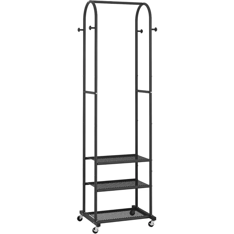 Heavy Duty Clothing Rack With Wheels,Modern Garment Rack With 3 Metal Shelves, 71.8Inches Display Rack