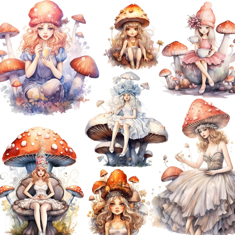 12Pcs/Pack Cute Mushroom Girl Sticker DIY Craft Scrapbooking Album Junk Journal Decorative Stickers sharkbang bobo glittering cute girl scrapbooking stickers idol kpop decorative junk sticker journal korean full set stationery