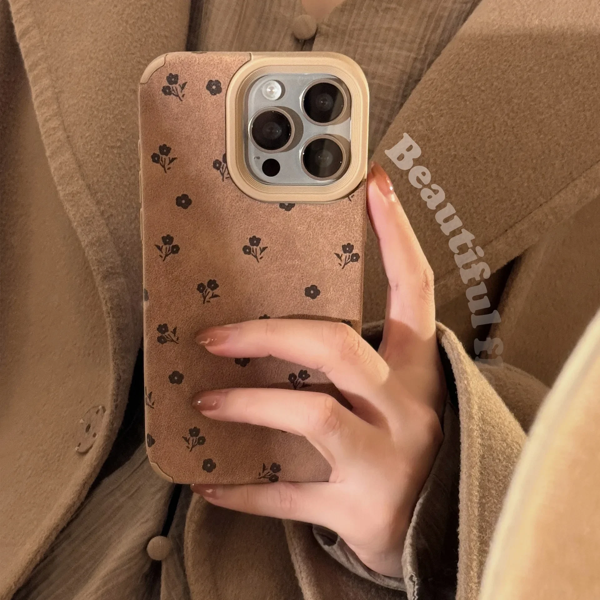 Retro Flowers Suede Leather Art Phone Case - Cute Luxury Cartoon Cover