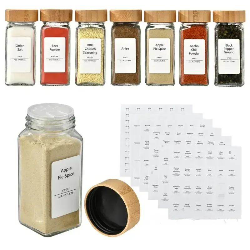 120ml Transparent Bamboo Cover Seasoning Bottle Square Glass Containers Bottle Kitchen Spice Bottle With Hole Sprinkler Jar 5