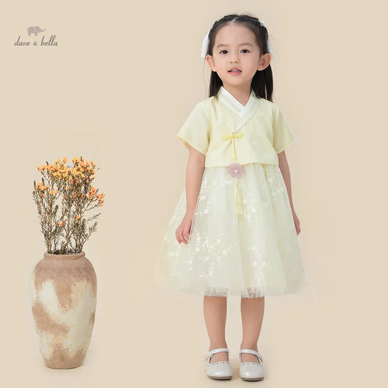 

Dave Bella Girl's Princess Dress 2024 New Summer Children's Baby Short Sleeves Mesh Cute Sweet Fashion Casual Party DB2240837