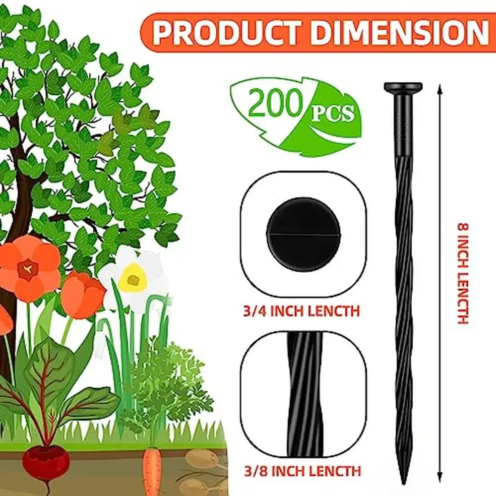 Plastic Landscape Edging Anchoring Stakes 200ct 8-Inch Garden Lawn Yard Spikes Paver Weed Barrier Tent Fixing Spiral Design