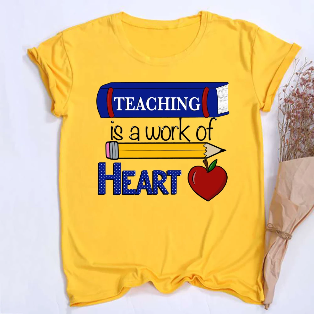 

Teaching Is My Heart Work Letter Print Tee Tops Crew Neck Short Sleeves T-Shirts Loose Casual Top Summer Girl Clothes