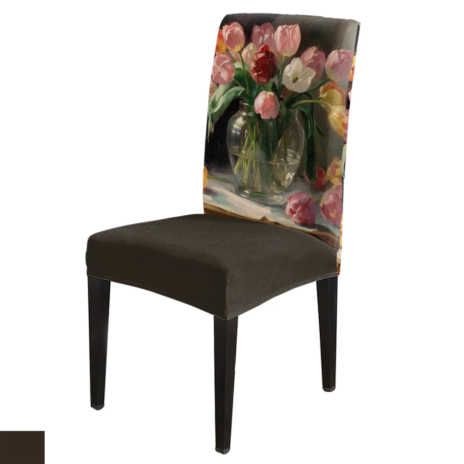 

Flower Leaves Oil Painting Chair Cover Set Kitchen Dining Stretch Spandex Seat Slipcover for Banquet Wedding Party