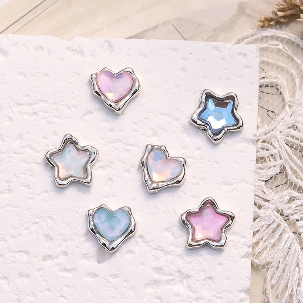 10Pcs 럭셔리 합금 러브 하트 스타 네일 아트 매력 3D 금속 가장자리 모카 컬러 네일 쥬얼리 장식 DIY 매니큐어 액세서리