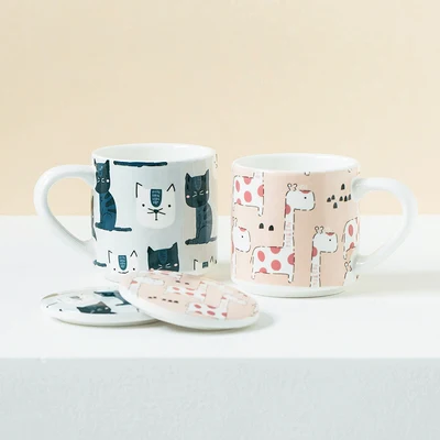 

Cute cat mug with lid children's giraffe cup breakfast milk coffee tea lovers ceramic beverage utensils children's gifts