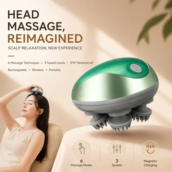 Electric Scalp Massager Wireless Head Massager IPX7 Waterproof Rechargeable Portable 6 Massage Modes 3Speed Levels for Head Neck