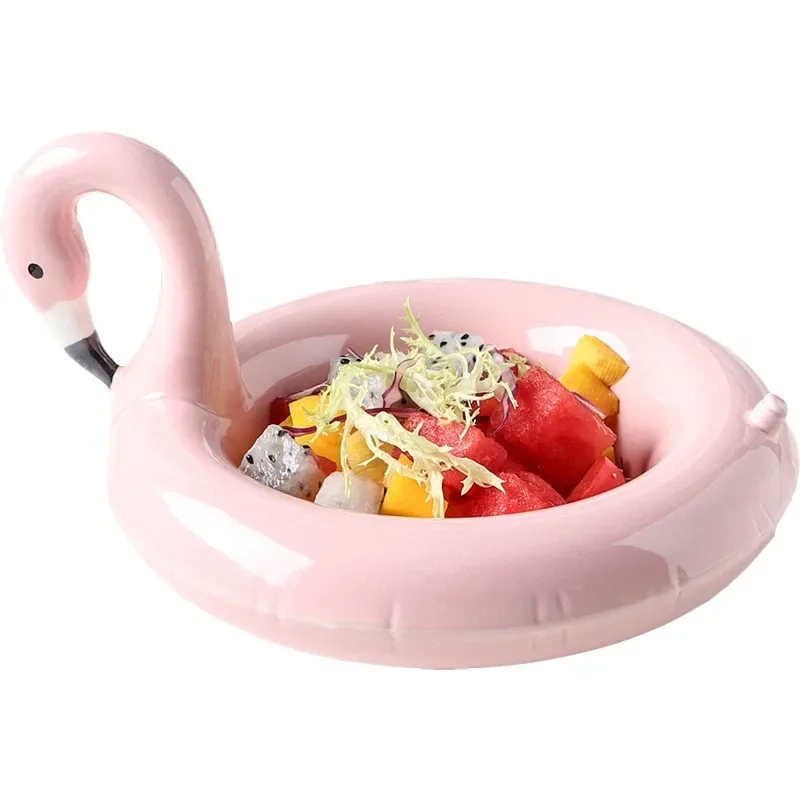 Ceramic Plate Pink Round Flamingo Snack Bowl Swan Unicorn Snack  Dish Dessert  Salad  Supplies Tableware 3