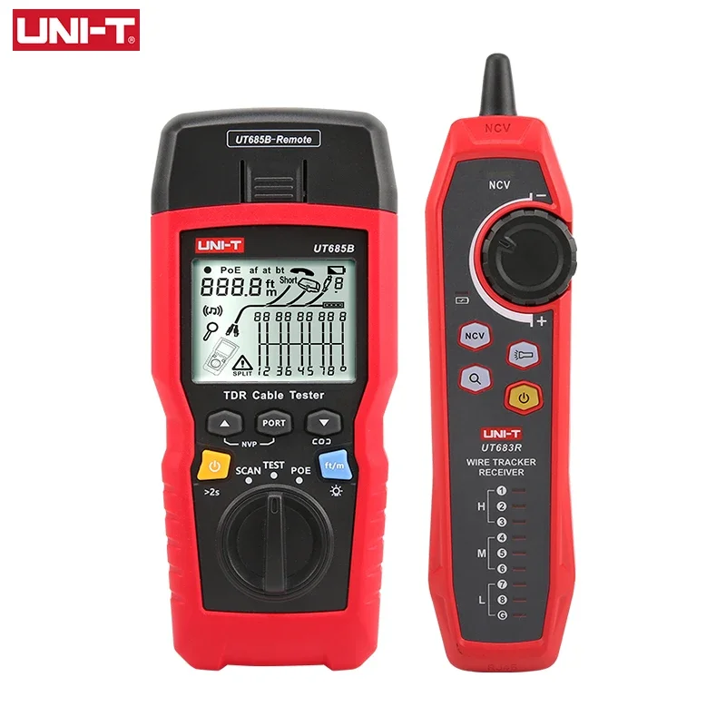 

UNI T Network Cable Tester TDR UT685B KIT Cable Tracker Lan Tester RJ45 RJ11 Detector Wiring LCD Display Network Tool