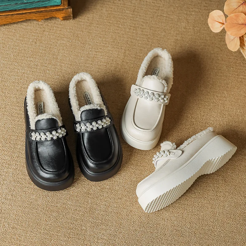 

Шлепанцы с закрытым носком, Сланцы на низкой платформе, роскошные плюшевые шлепанцы из резиновой ткани, повседневная обувь, большие размеры