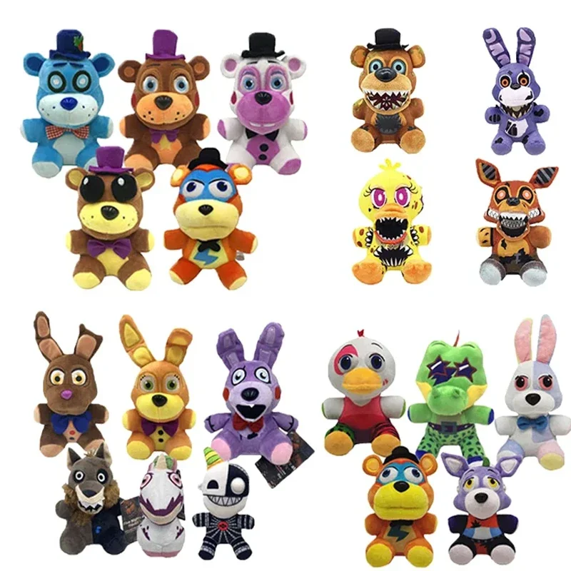 Nuovo 18Cm Fnafs Peluche Orribile Cartone Animato Anime Figure Freddy Volpi Anatre Coniglio Freddy Comforter Giocattoli Bambini Regali Di Halloween