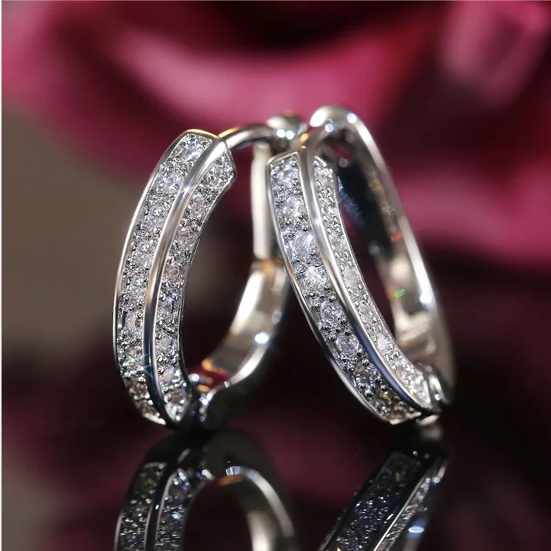 IOGOU Women Gold Hoops Earrings Paved Moissanite 1.2mm Round 925 Silver Huggie Earring Accessories Jewelry Gifts